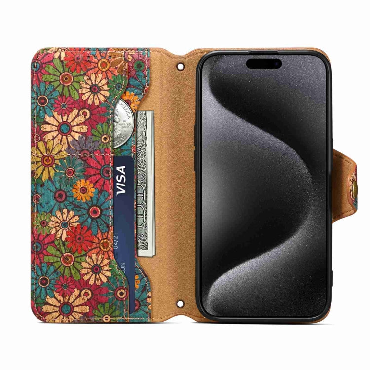 For iPhone 12 Denior Flower Language Series Cork Fabric Oil Edge Leather Phone Case(Spring) - iPhone 12 / 12 Pro Cases by Denior | Online Shopping UK | buy2fix
