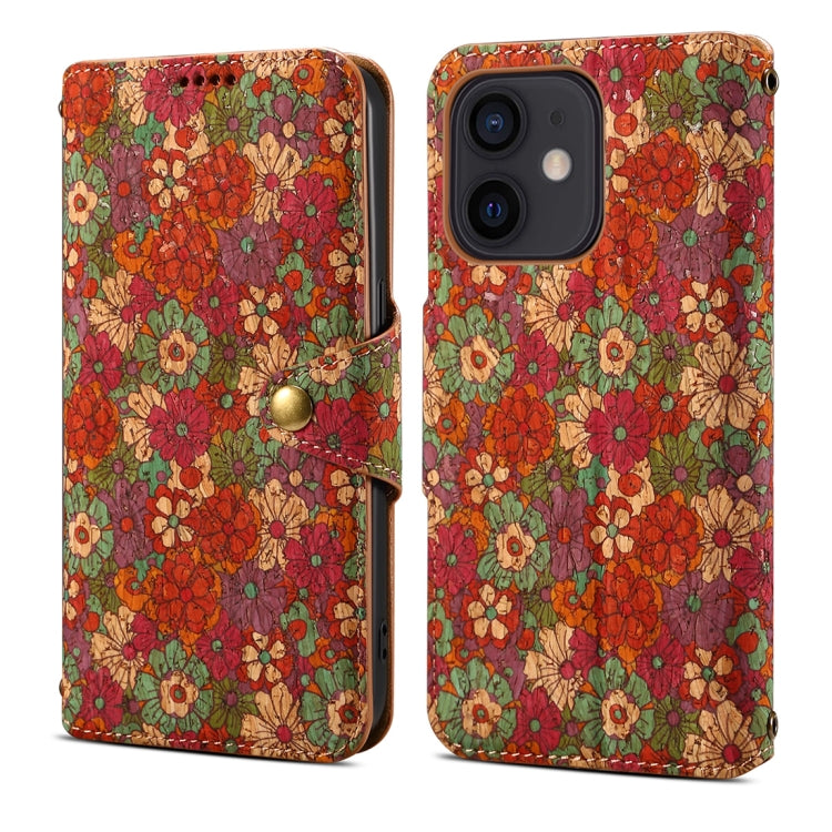 For iPhone 12 Denior Flower Language Series Cork Fabric Oil Edge Leather Phone Case(Summer) - iPhone 12 / 12 Pro Cases by Denior | Online Shopping UK | buy2fix