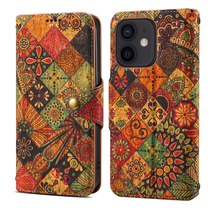 For iPhone 12 Denior Flower Language Series Cork Fabric Oil Edge Leather Phone Case(Autumn) - iPhone 12 / 12 Pro Cases by Denior | Online Shopping UK | buy2fix