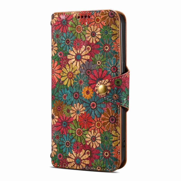 For iPhone 13 Pro Denior Flower Language Series Cork Fabric Oil Edge Leather Phone Case(Spring) - iPhone 13 Pro Cases by Denior | Online Shopping UK | buy2fix