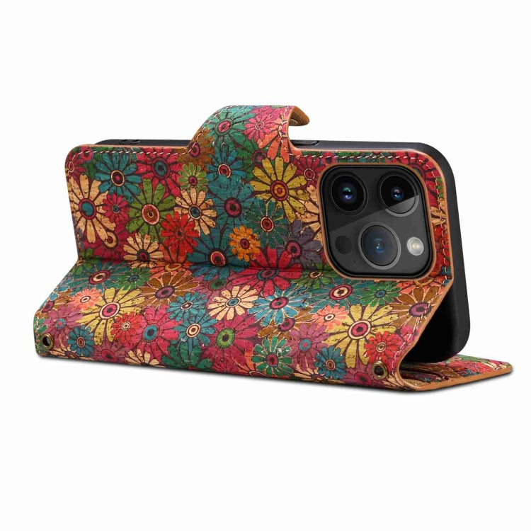For iPhone 14 Denior Flower Language Series Cork Fabric Oil Edge Leather Phone Case(Spring) - iPhone 14 Cases by Denior | Online Shopping UK | buy2fix