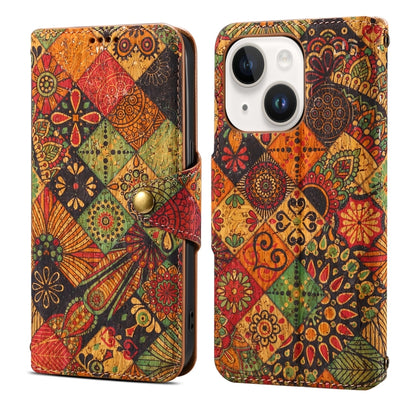 For iPhone 14 Denior Flower Language Series Cork Fabric Oil Edge Leather Phone Case(Autumn) - iPhone 14 Cases by Denior | Online Shopping UK | buy2fix