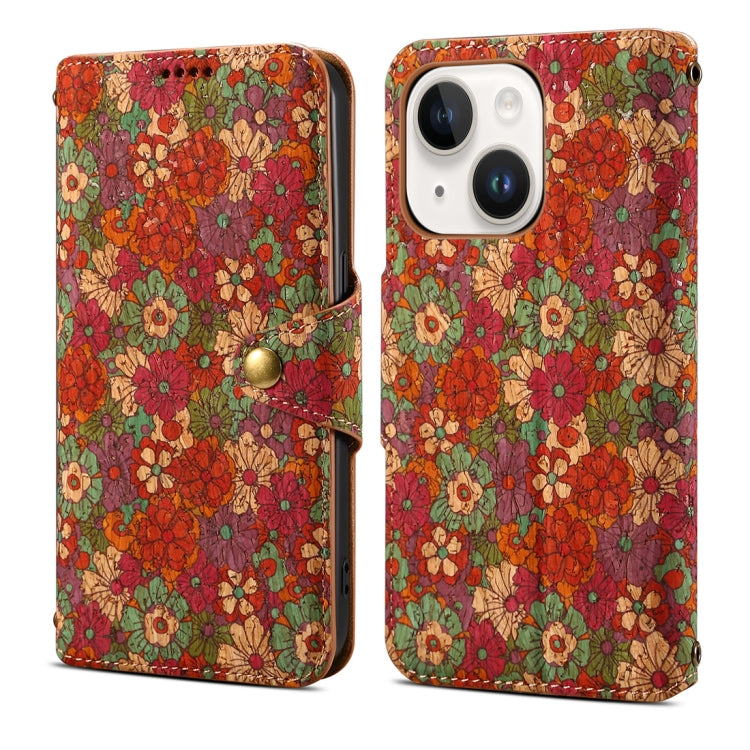 For iPhone 14 Plus Denior Flower Language Series Cork Fabric Oil Edge Leather Phone Case(Summer) - iPhone 14 Plus Cases by Denior | Online Shopping UK | buy2fix