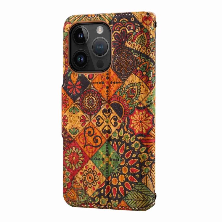 For iPhone 14 Pro Denior Flower Language Series Cork Fabric Oil Edge Leather Phone Case(Autumn) - iPhone 14 Pro Cases by Denior | Online Shopping UK | buy2fix