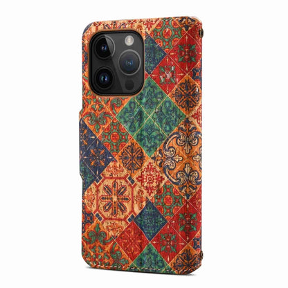 For iPhone 14 Pro Denior Flower Language Series Cork Fabric Oil Edge Leather Phone Case(Winter) - iPhone 14 Pro Cases by Denior | Online Shopping UK | buy2fix