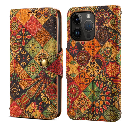 For iPhone 15 Pro Denior Flower Language Series Cork Fabric Oil Edge Leather Phone Case(Autumn) - iPhone 15 Pro Cases by Denior | Online Shopping UK | buy2fix