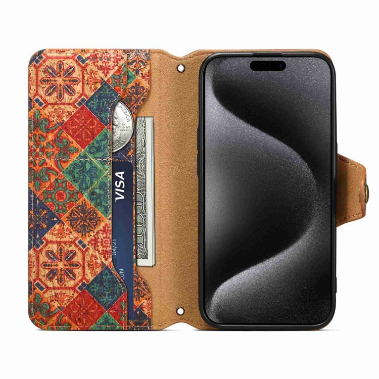 For iPhone 15 Pro Denior Flower Language Series Cork Fabric Oil Edge Leather Phone Case(Winter) - iPhone 15 Pro Cases by Denior | Online Shopping UK | buy2fix