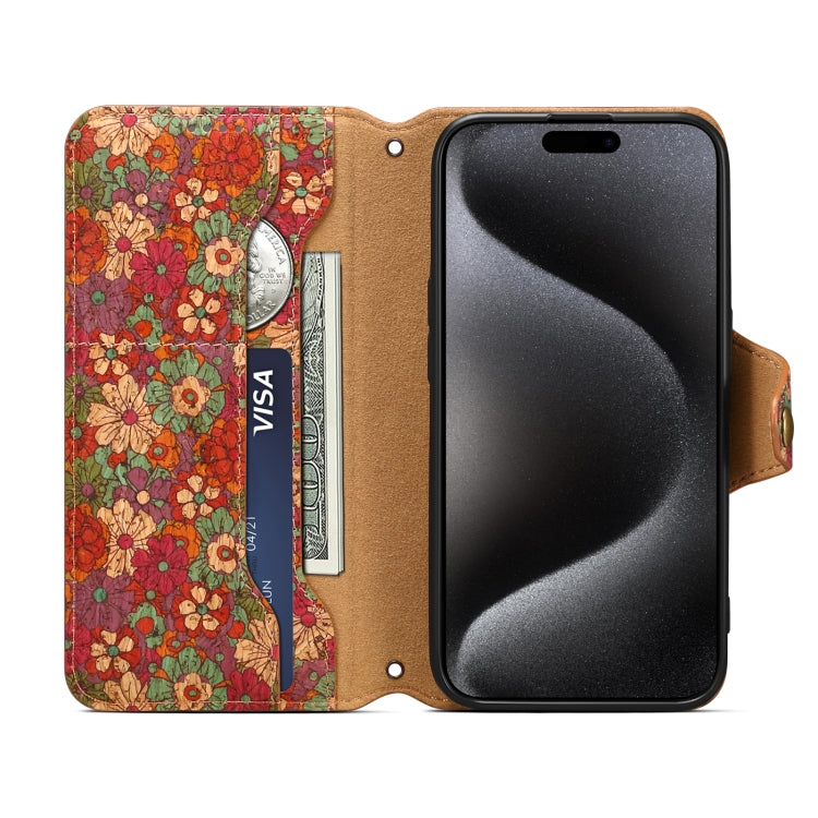 For iPhone 16 Denior Flower Language Series Cork Fabric Oil Edge Leather Phone Case(Summer) - iPhone 16 Cases by Denior | Online Shopping UK | buy2fix