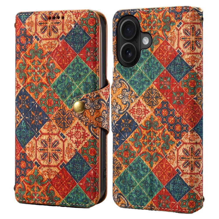 For iPhone 16 Denior Flower Language Series Cork Fabric Oil Edge Leather Phone Case(Winter) - iPhone 16 Cases by Denior | Online Shopping UK | buy2fix