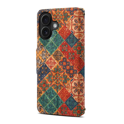 For iPhone 16 Denior Flower Language Series Cork Fabric Oil Edge Leather Phone Case(Winter) - iPhone 16 Cases by Denior | Online Shopping UK | buy2fix