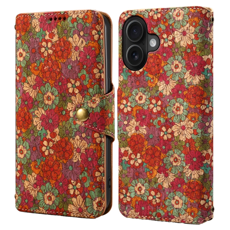 For iPhone 16 Plus Denior Flower Language Series Cork Fabric Oil Edge Leather Phone Case(Summer) - iPhone 16 Plus Cases by Denior | Online Shopping UK | buy2fix