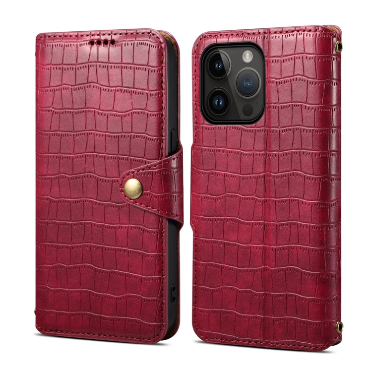 For iPhone 15 Pro Denior Crocodile Texture Oil Edge Leather Phone Case(Rose Red) - iPhone 15 Pro Cases by Denior | Online Shopping UK | buy2fix