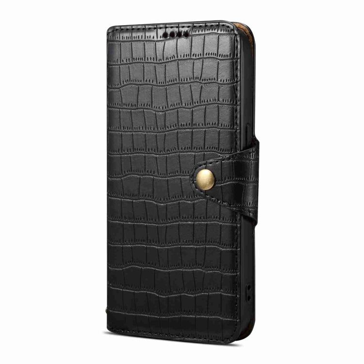 For iPhone 15 Pro Denior Crocodile Texture Oil Edge Leather Phone Case(Black) - iPhone 15 Pro Cases by Denior | Online Shopping UK | buy2fix