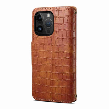 For iPhone 15 Plus Denior Crocodile Texture Oil Edge Leather Phone Case(Brown) - iPhone 15 Plus Cases by Denior | Online Shopping UK | buy2fix