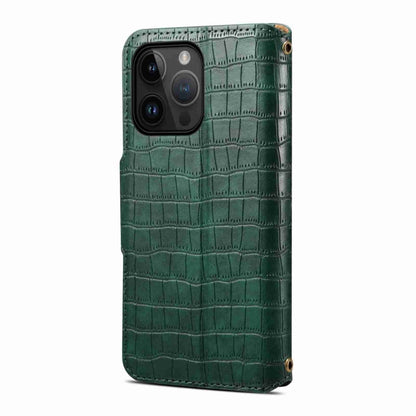 For iPhone 15 Plus Denior Crocodile Texture Oil Edge Leather Phone Case(Green) - iPhone 15 Plus Cases by Denior | Online Shopping UK | buy2fix