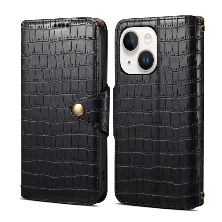 For iPhone 15 Plus Denior Crocodile Texture Oil Edge Leather Phone Case(Black) - iPhone 15 Plus Cases by Denior | Online Shopping UK | buy2fix
