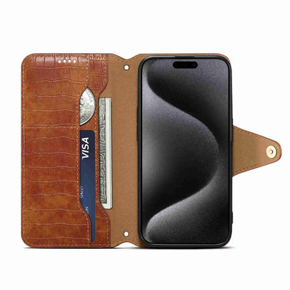 For iPhone 15 Denior Crocodile Texture Oil Edge Leather Phone Case(Brown) - iPhone 15 Cases by Denior | Online Shopping UK | buy2fix