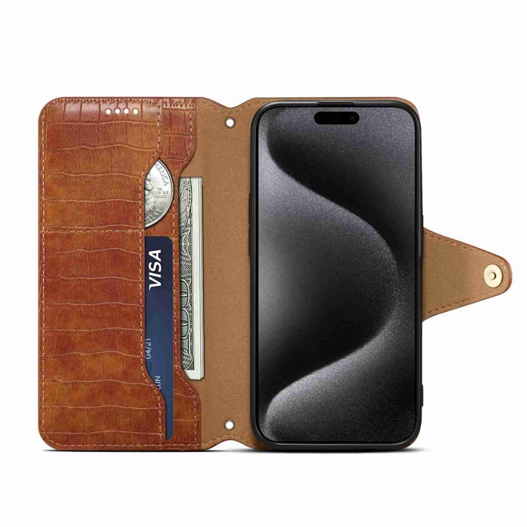 For iPhone 14 Plus Denior Crocodile Texture Oil Edge Leather Phone Case(Brown) - iPhone 14 Plus Cases by Denior | Online Shopping UK | buy2fix