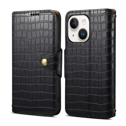 For iPhone 14 Plus Denior Crocodile Texture Oil Edge Leather Phone Case(Black) - iPhone 14 Plus Cases by Denior | Online Shopping UK | buy2fix
