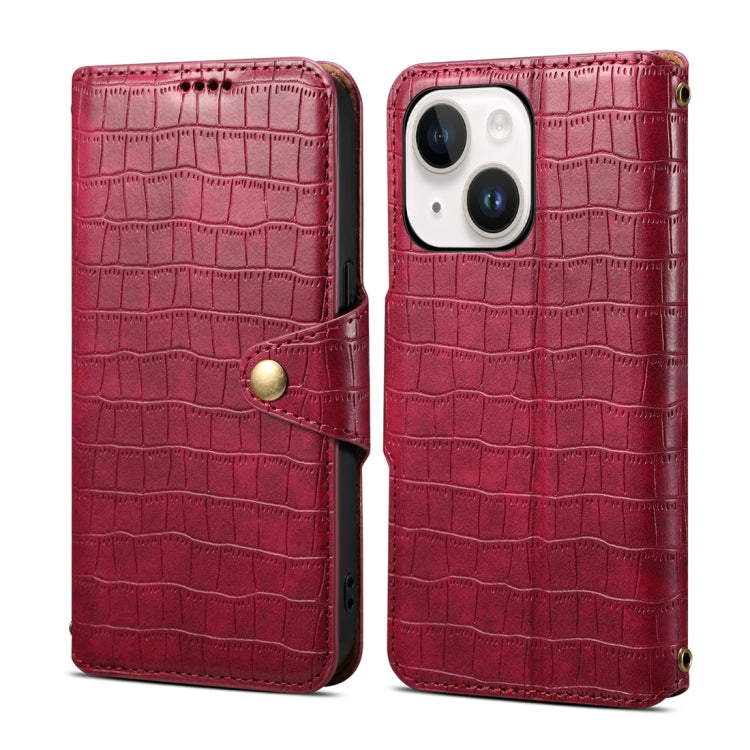 For iPhone 14 Denior Crocodile Texture Oil Edge Leather Phone Case(Rose Red) - iPhone 14 Cases by Denior | Online Shopping UK | buy2fix
