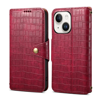 For iPhone 14 Denior Crocodile Texture Oil Edge Leather Phone Case(Rose Red) - iPhone 14 Cases by Denior | Online Shopping UK | buy2fix
