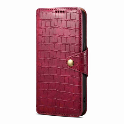For iPhone 14 Pro Denior Crocodile Texture Oil Edge Leather Phone Case(Rose Red) - iPhone 14 Pro Cases by Denior | Online Shopping UK | buy2fix