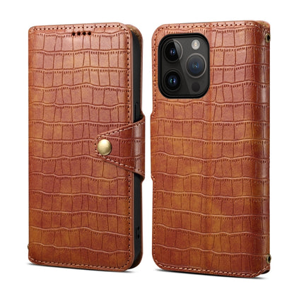 For iPhone 14 Pro Max Denior Crocodile Texture Oil Edge Leather Phone Case(Brown) - iPhone 14 Pro Max Cases by Denior | Online Shopping UK | buy2fix