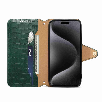 For iPhone 14 Pro Max Denior Crocodile Texture Oil Edge Leather Phone Case(Green) - iPhone 14 Pro Max Cases by Denior | Online Shopping UK | buy2fix