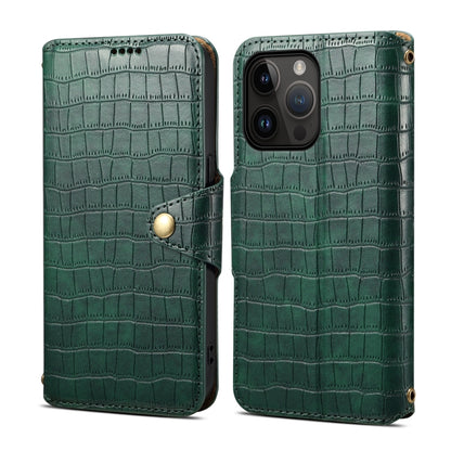 For iPhone 13 Pro Max Denior Crocodile Texture Oil Edge Leather Phone Case(Green) - iPhone 13 Pro Max Cases by Denior | Online Shopping UK | buy2fix