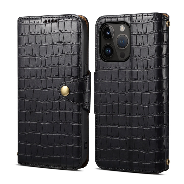 For iPhone 13 Pro Denior Crocodile Texture Oil Edge Leather Phone Case(Black) - iPhone 13 Pro Cases by Denior | Online Shopping UK | buy2fix