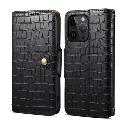 For iPhone 13 Pro Denior Crocodile Texture Oil Edge Leather Phone Case(Black) - iPhone 13 Pro Cases by Denior | Online Shopping UK | buy2fix