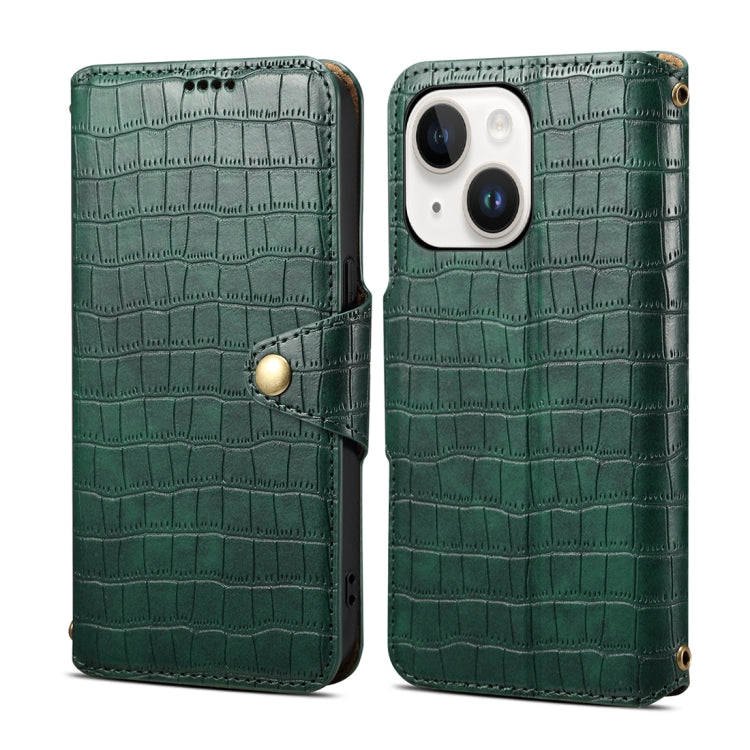 For iPhone 13 Denior Crocodile Texture Oil Edge Leather Phone Case(Green) - iPhone 13 Cases by Denior | Online Shopping UK | buy2fix