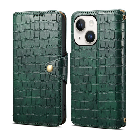 For iPhone 13 Denior Crocodile Texture Oil Edge Leather Phone Case(Green) - iPhone 13 Cases by Denior | Online Shopping UK | buy2fix