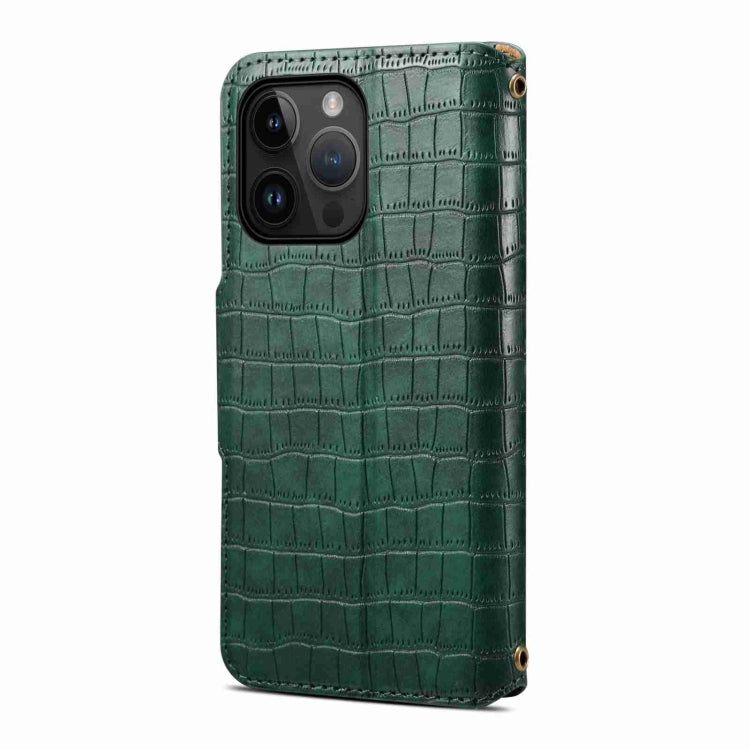 For iPhone 13 Denior Crocodile Texture Oil Edge Leather Phone Case(Green) - iPhone 13 Cases by Denior | Online Shopping UK | buy2fix