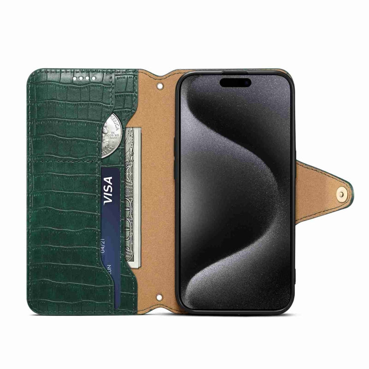 For iPhone 13 Denior Crocodile Texture Oil Edge Leather Phone Case(Green) - iPhone 13 Cases by Denior | Online Shopping UK | buy2fix