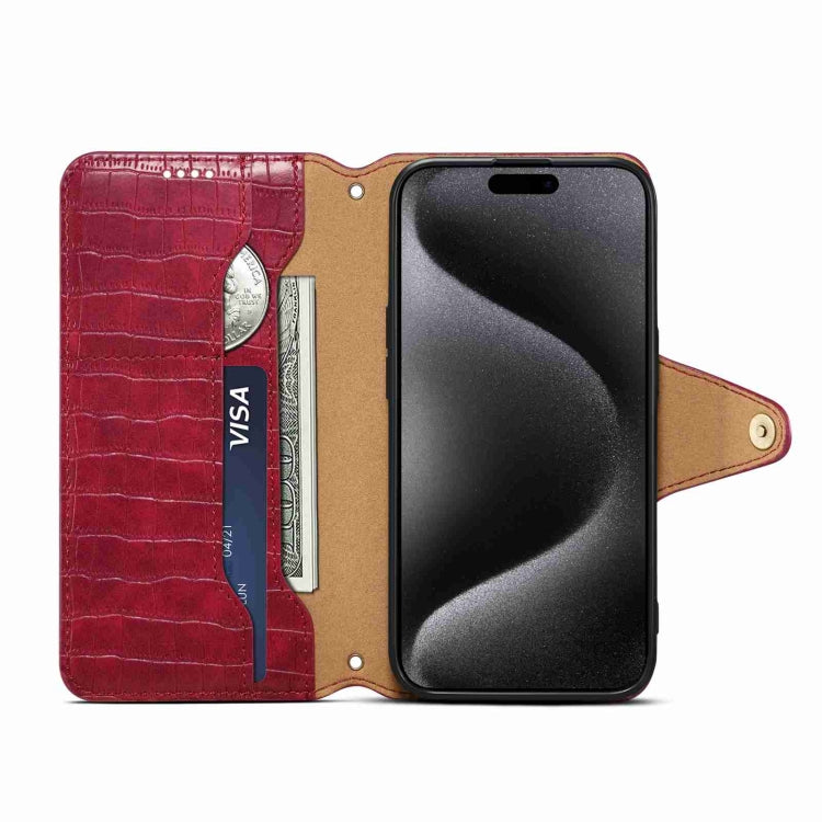 For iPhone 12 Denior Crocodile Texture Oil Edge Leather Phone Case(Rose Red) - iPhone 12 / 12 Pro Cases by Denior | Online Shopping UK | buy2fix