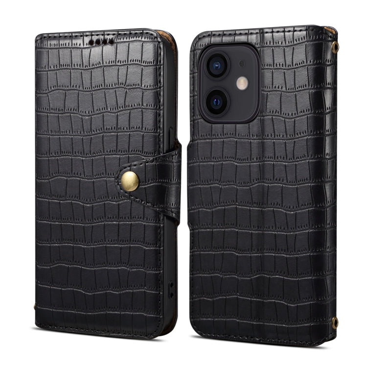 For iPhone 12 Denior Crocodile Texture Oil Edge Leather Phone Case(Black) - iPhone 12 / 12 Pro Cases by Denior | Online Shopping UK | buy2fix