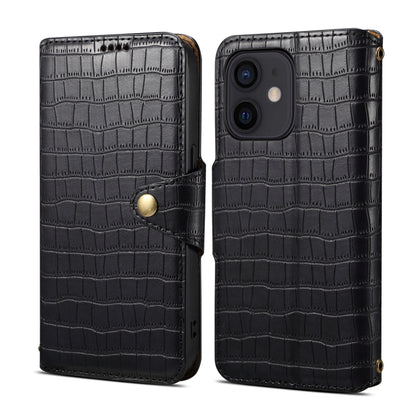 For iPhone 12 Denior Crocodile Texture Oil Edge Leather Phone Case(Black) - iPhone 12 / 12 Pro Cases by Denior | Online Shopping UK | buy2fix