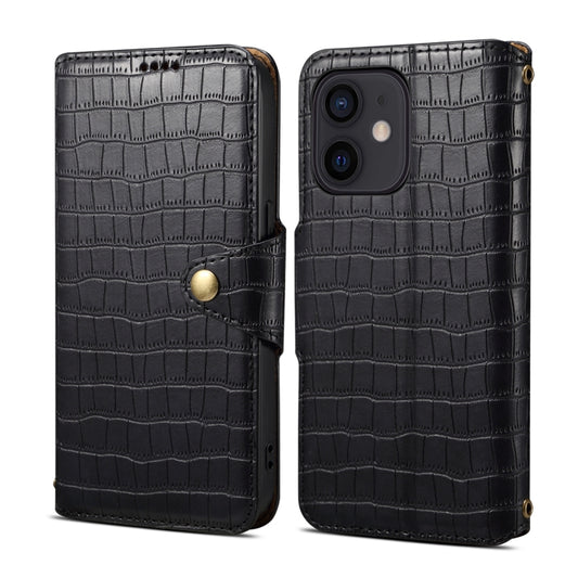 For iPhone 12 Denior Crocodile Texture Oil Edge Leather Phone Case(Black) - iPhone 12 / 12 Pro Cases by Denior | Online Shopping UK | buy2fix