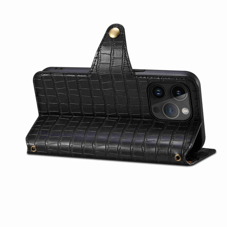For iPhone 12 Denior Crocodile Texture Oil Edge Leather Phone Case(Black) - iPhone 12 / 12 Pro Cases by Denior | Online Shopping UK | buy2fix