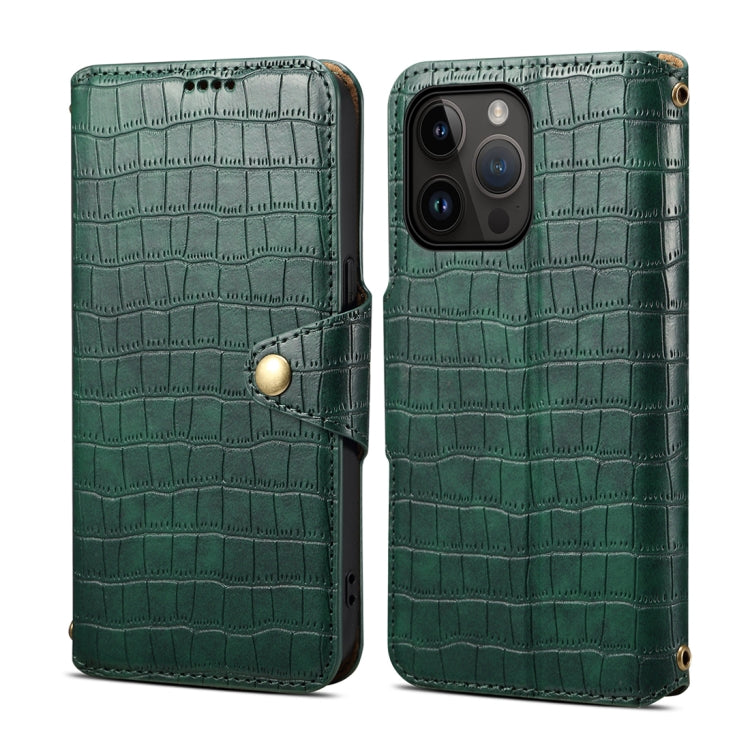 For iPhone 12 Pro Max Denior Crocodile Texture Oil Edge Leather Phone Case(Green) - iPhone 12 Pro Max Cases by Denior | Online Shopping UK | buy2fix