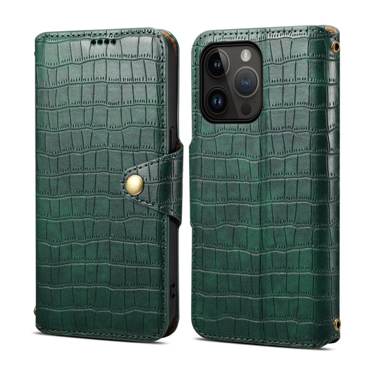 For iPhone 12 Pro Max Denior Crocodile Texture Oil Edge Leather Phone Case(Green) - iPhone 12 Pro Max Cases by Denior | Online Shopping UK | buy2fix