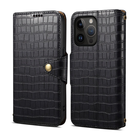 For iPhone 12 Pro Max Denior Crocodile Texture Oil Edge Leather Phone Case(Black) - iPhone 12 Pro Max Cases by Denior | Online Shopping UK | buy2fix