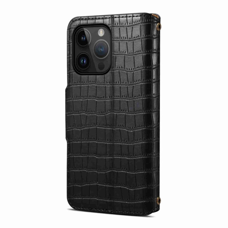 For iPhone 12 Pro Max Denior Crocodile Texture Oil Edge Leather Phone Case(Black) - iPhone 12 Pro Max Cases by Denior | Online Shopping UK | buy2fix