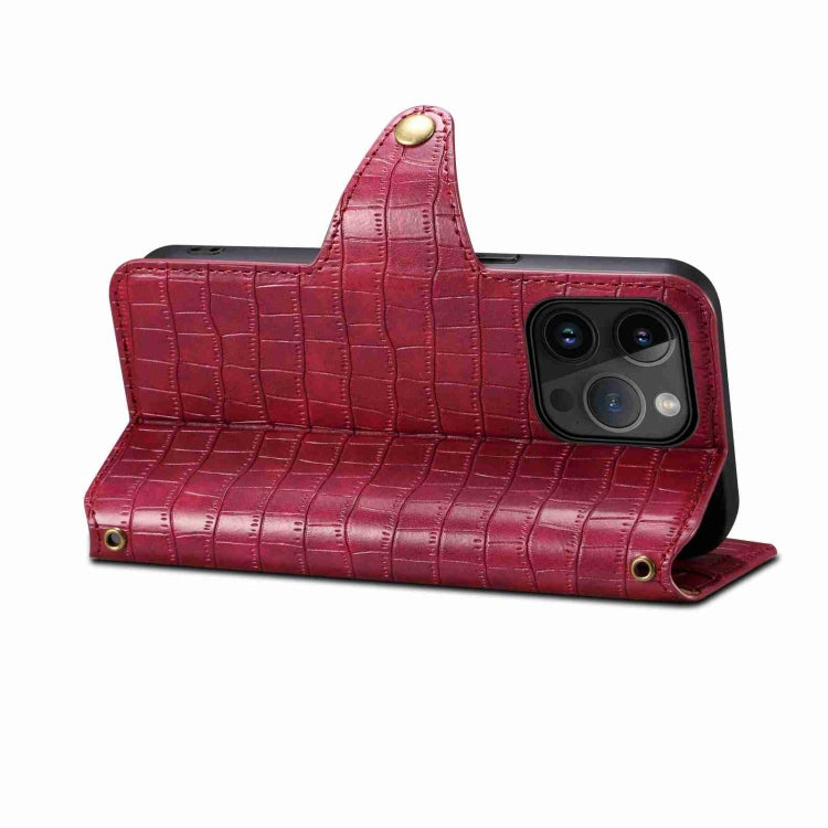 For iPhone 12 Pro Denior Crocodile Texture Oil Edge Leather Phone Case(Rose Red) - iPhone 12 / 12 Pro Cases by Denior | Online Shopping UK | buy2fix