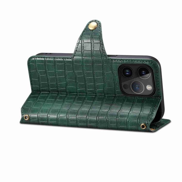 For iPhone 12 Pro Denior Crocodile Texture Oil Edge Leather Phone Case(Green) - iPhone 12 / 12 Pro Cases by Denior | Online Shopping UK | buy2fix