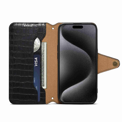 For iPhone 12 Pro Denior Crocodile Texture Oil Edge Leather Phone Case(Black) - iPhone 12 / 12 Pro Cases by Denior | Online Shopping UK | buy2fix