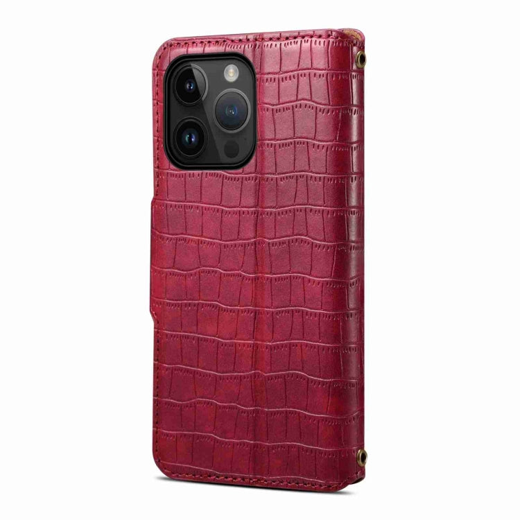 For iPhone 11 Pro Max Denior Crocodile Texture Oil Edge Leather Phone Case(Rose Red) - iPhone 11 Pro Max Cases by Denior | Online Shopping UK | buy2fix