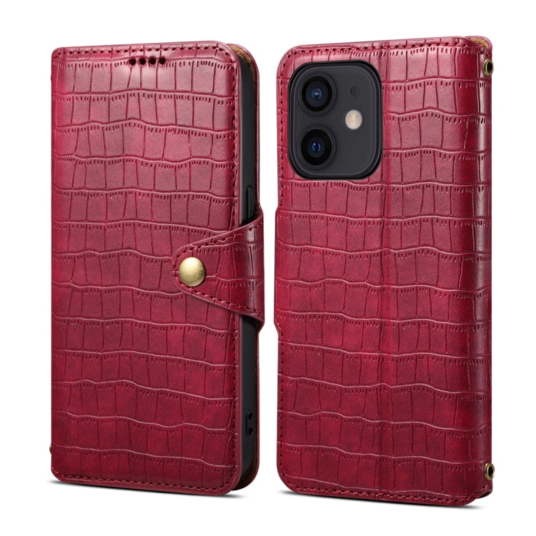 For iPhone 11 Denior Crocodile Texture Oil Edge Leather Phone Case(Rose Red) - iPhone 11 Cases by Denior | Online Shopping UK | buy2fix