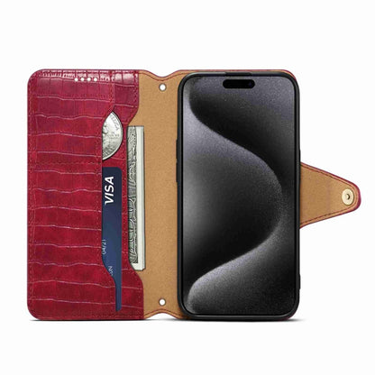 For iPhone 11 Pro Denior Crocodile Texture Oil Edge Leather Phone Case(Rose Red) - iPhone 11 Pro Cases by Denior | Online Shopping UK | buy2fix